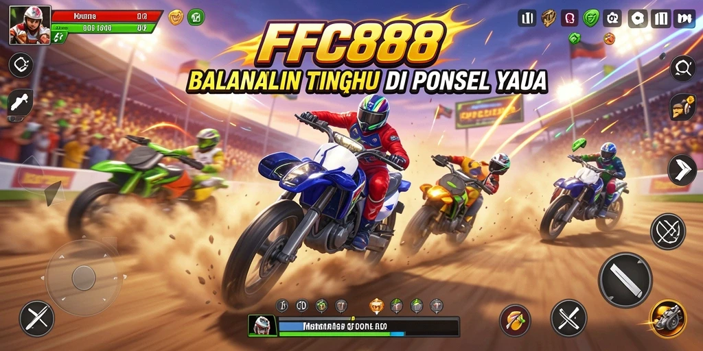 Screenshot utama menunjukkan mobil balap di lintasan yang menegangkan.