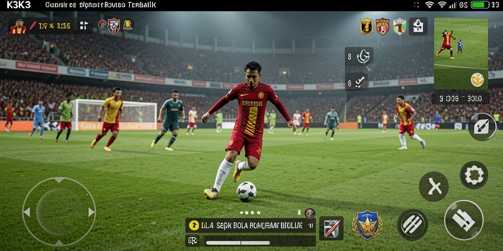 Tampilan gameplay K3K3 menampilkan aksi sepak bola yang mendebarkan.