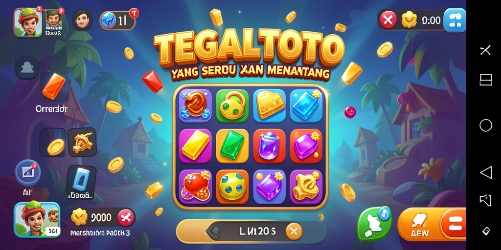 Tangkapan layar gameplay TEGALTOTO dengan elemen Match-3 yang cerah.